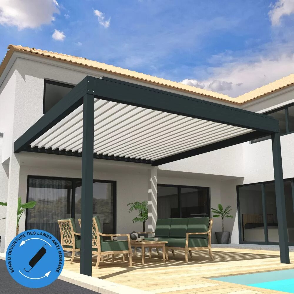 Pergola Bioclimatique COCOON XL perpendiculaire Mixte Gris anthracite / Blanc 5,490x4,00m OMBRAZUR - 2